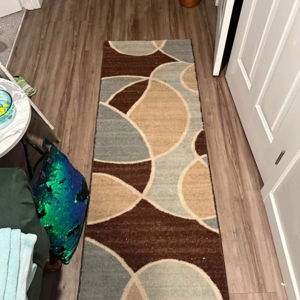 Modern Geometric Runner Rug - Brown, Blue, Cream